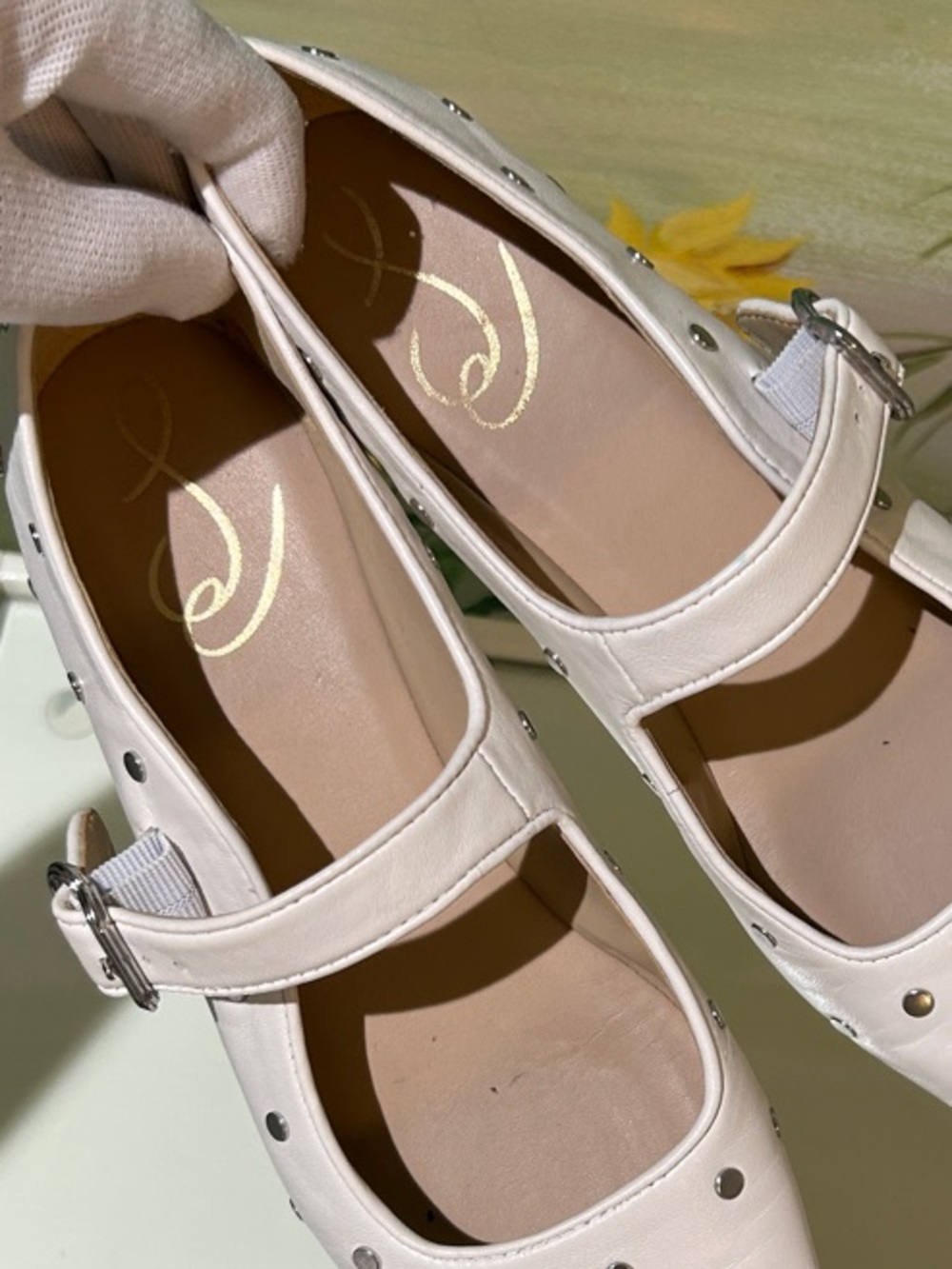 Sam Edelman Michaela Studded Leather White Mary Jane Flats. Size 8.5 - Picture 7 of 15